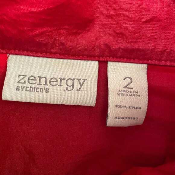 Zenergy By Chico's Womens Red Roll Tab Sleeve Nylon Windbreaker Jacket Sz 2 US L - Picture 5 of 10